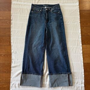 Wide-Leg Cuffed Women’s Jeans in Dark Blue